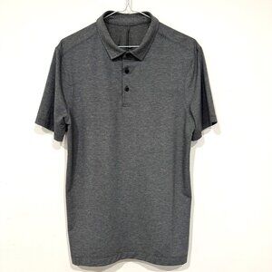 Lululemon Mens Evolution Short Sleeve Polo Shirt Heathered Black Size M EUC